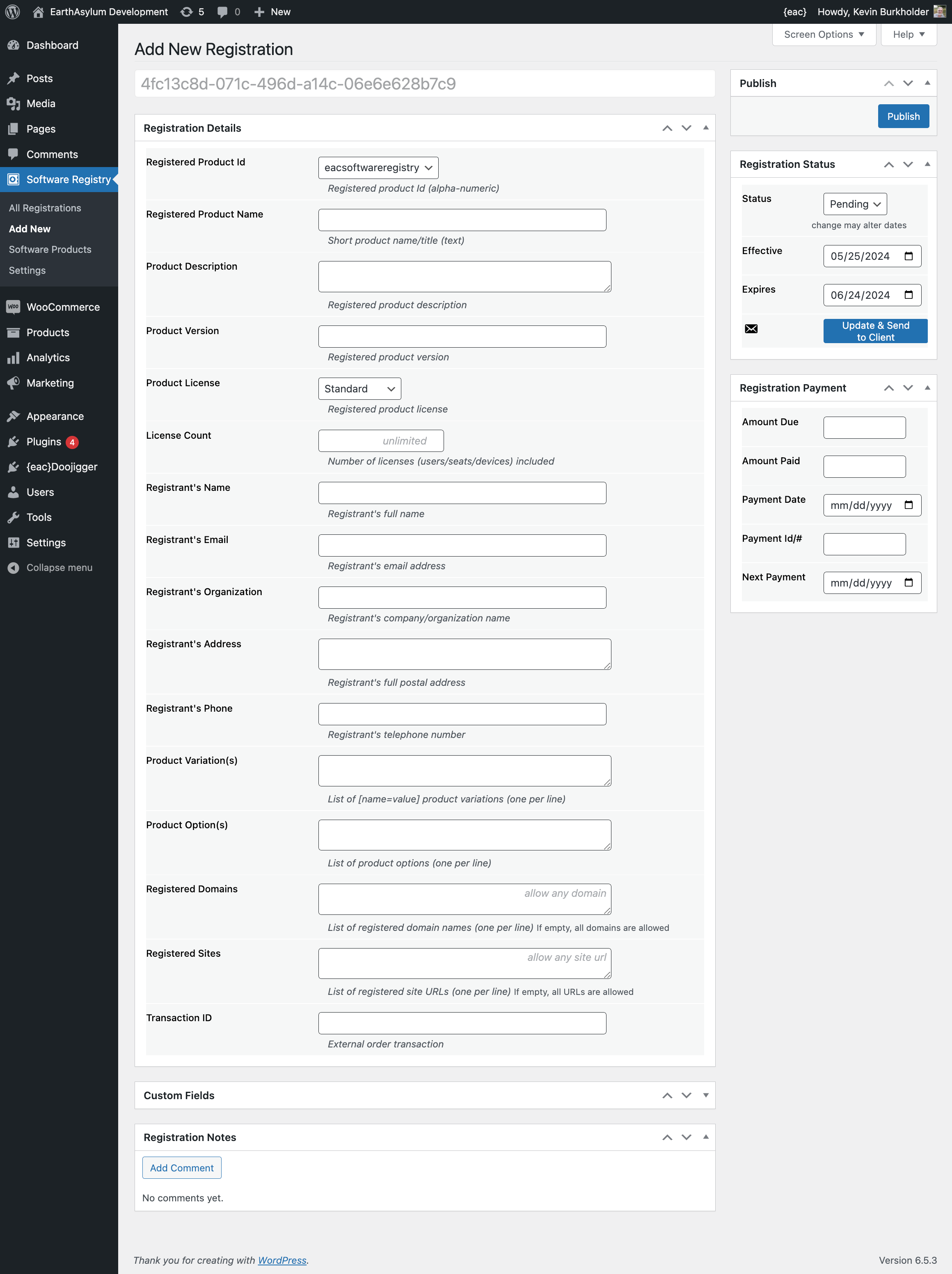 {eac}SoftwareRegistry Add New Registration