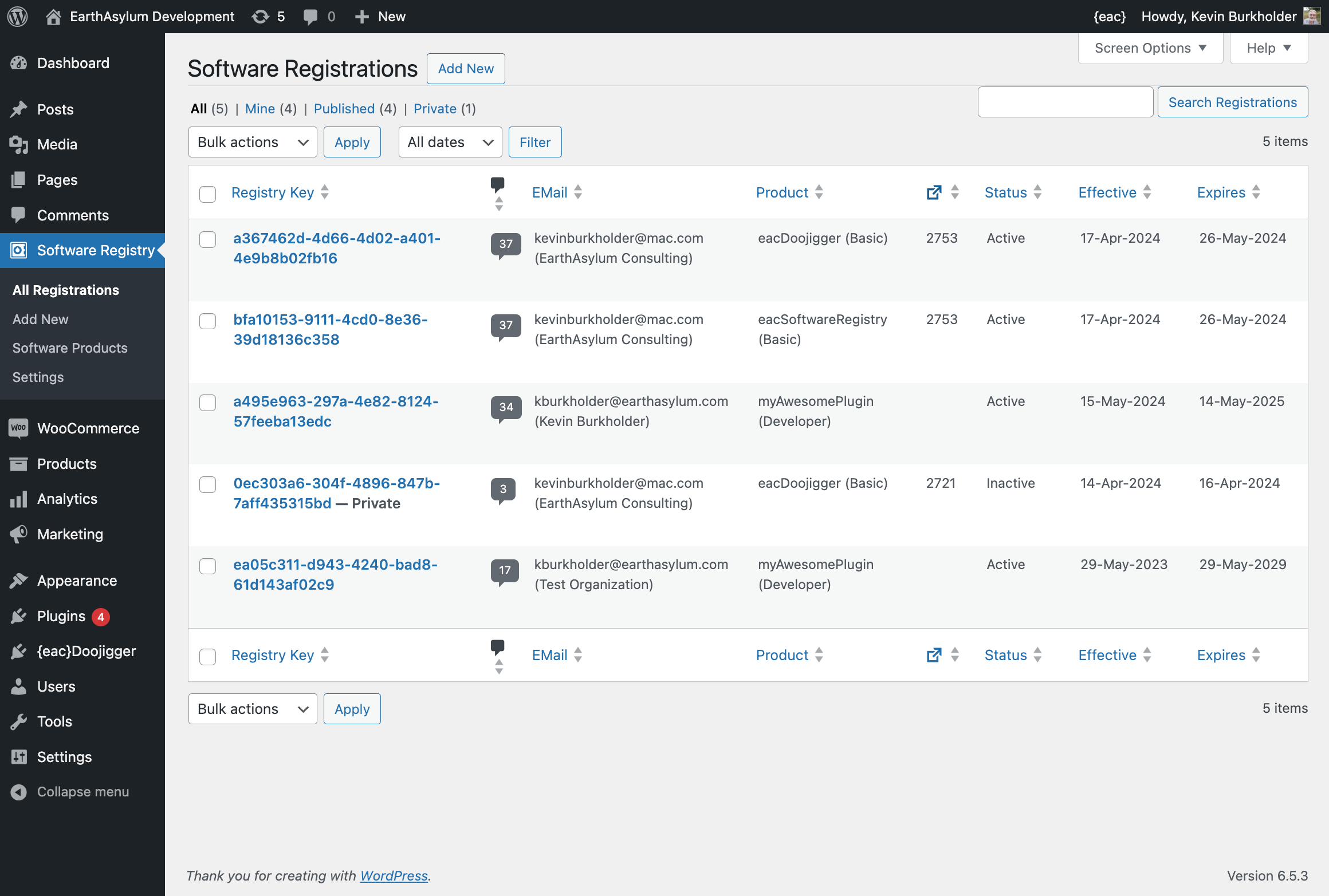 {eac}SoftwareRegistry All Registrations